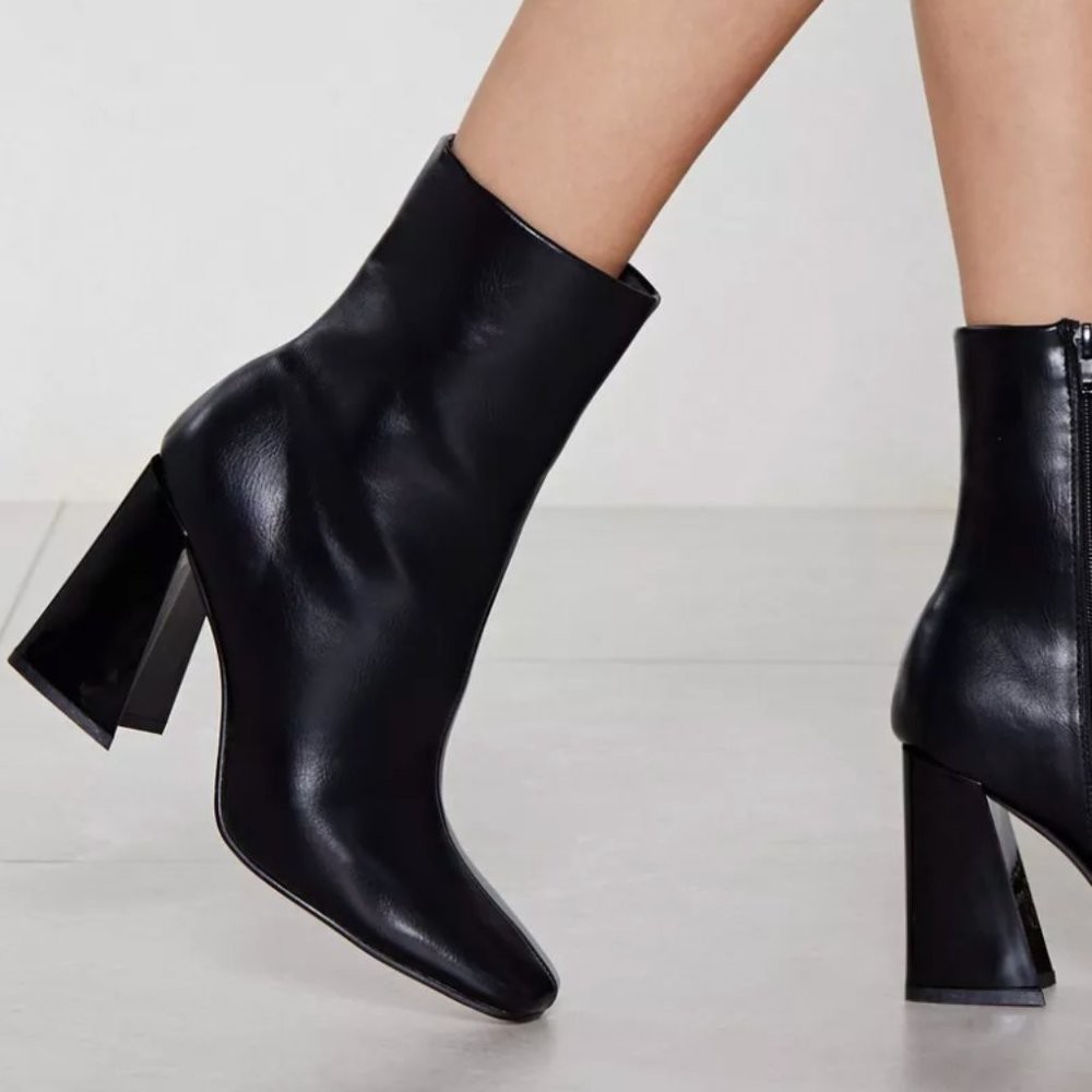 Nasty Gal Flared Block Heel High Ankle Boots (Size 8)
